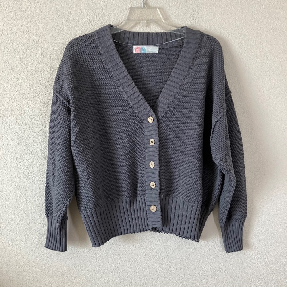 FREE PEOPLE Hailee Waffle Cardigan L Slouchy Oversized Sweater Loungewear Grey
